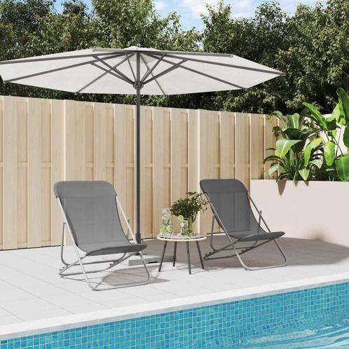 vidaXL Strandstoelen 2 st textileen en gepoedercoat staal, Tuin en Terras, Ligbedden, Nieuw, Verzenden