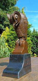 sculptuur, bijzondere bronzen uil - 26 cm - brons marmer