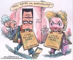 Pentekening Amerika - Romney en Hillary zijn het eens, Antiek en Kunst, Kunst | Tekeningen en Foto's, Verzenden