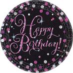 Verjaardag Borden Happy Birthday Roze 22,8cm 8st, Verzenden, Nieuw