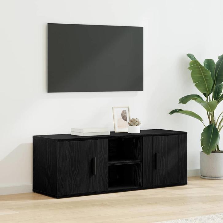 vidaXL TV-kast Zwart Eiken 100 x 31,5 x 35 cm Bewerkt hout, Huis en Inrichting, Kasten | Televisiemeubels, Nieuw, Minder dan 50 cm