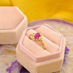 Gouden ring met robijn en diamant | 0,04 ct., Gebruikt, Overige kleuren, Ophalen of Verzenden, 17 tot 18