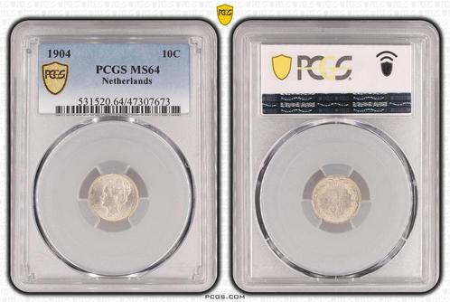 Koningin Wilhelmina 10 cent 1904 MS64 PCGS gecertificeerd, Postzegels en Munten, Munten | Nederland, Losse munt, 10 cent, Koningin Wilhelmina