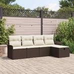 vidaXL Tuin Sofa Set met kussen 5 pcs Bruin en Crème poly, Tuin en Terras, Verzenden, Nieuw, Rotan