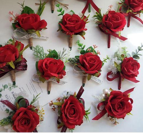 Luxe corsage,corsage van rode zijderoos schitterende, Huis en Inrichting, Woonaccessoires | Kunstplanten en Kunstbloemen, Nieuw
