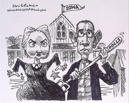 Pentekening Amerika - Peilingen van Iowa (lijst optie), Antiek en Kunst, Kunst | Tekeningen en Foto's, Verzenden