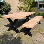 Douglas tuinset met stalen X-poten zwart, Ophalen of Verzenden, Nieuw, Rechthoekig, Hout