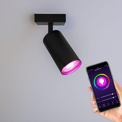 Smart plafondspot vierkante plaat Zwart Hue compatible Incl., Huis en Inrichting, Lampen | Spots, Metaal of Aluminium, Ophalen of Verzenden