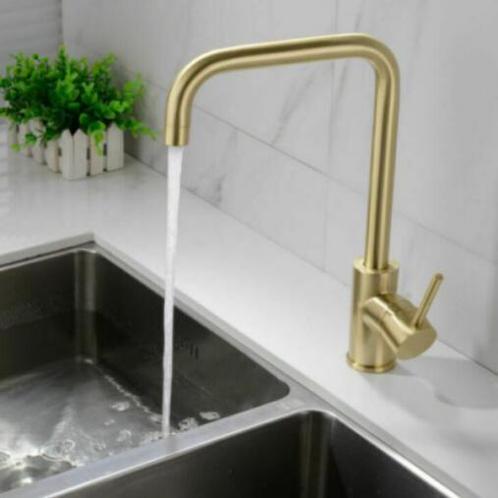 Elegante mat gouden U-uitloop keukenkraan, Doe-het-zelf en Verbouw, Sanitair, Nieuw, Rvs, Verzenden