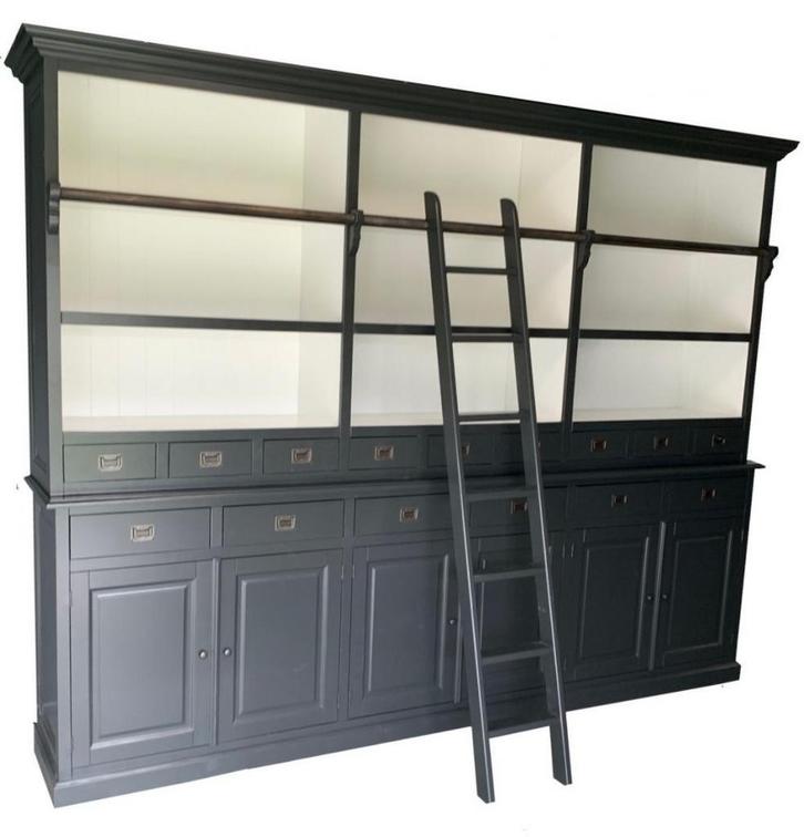 Boekenkast antraciet met trap Geffen 300 x 235cm, Huis en Inrichting, Kasten | Boekenkasten, Ophalen of Verzenden