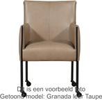 Set van 4 Donkergrijze leren moderne kuipstoel - poot rond z, Huis en Inrichting, Stoelen, Overige kleuren, Nieuw, Leer, Ophalen of Verzenden