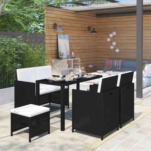 vidaXL 6-delige Tuinset met kussens poly rattan zwart, Tuin en Terras, Tuinsets en Loungesets, Tuinset, Nieuw, 6 zitplaatsen, Rotan