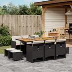 vidaXL 11-delige Tuinset met kussens poly rattan zwart, Meer dan 8 zitplaatsen, Nieuw, Tuinset, Verzenden