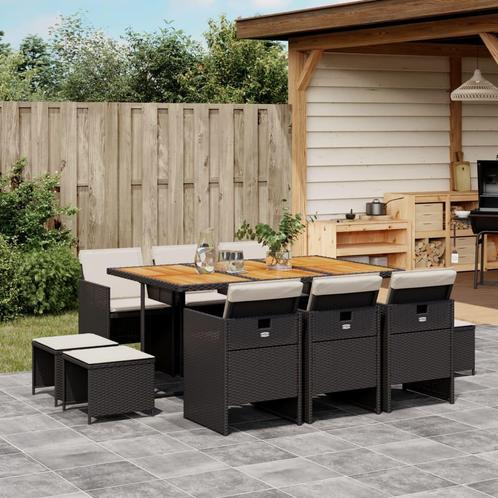 vidaXL 11-delige Tuinset met kussens poly rattan zwart, Tuin en Terras, Tuinsets en Loungesets, Tuinset, Nieuw, Meer dan 8 zitplaatsen