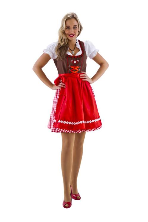 Dirndl bruin-rood/wit geruit, Hobby en Vrije tijd, Feestartikelen, Nieuw, Verzenden