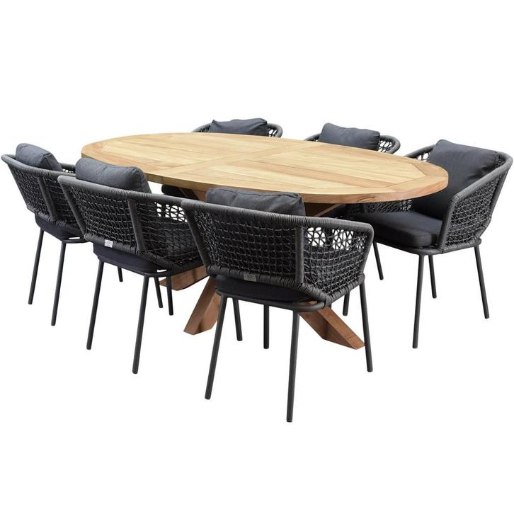 Ellips Eagle dining tuinset 200x110xH76 cm 7 delig teak, Tuin en Terras, Tuinsets en Loungesets, Nieuw, Ophalen of Verzenden