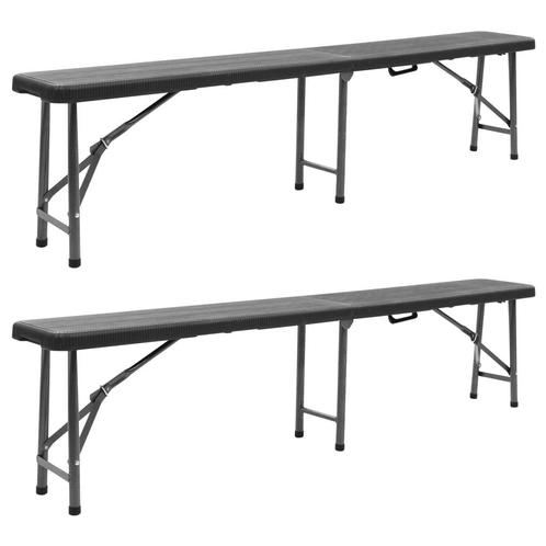 vidaXL Tuinbanken inklapbaar 2 st 180 cm HDPE zwart, Tuin en Terras, Tuinbanken, Nieuw, Metaal, Verzenden