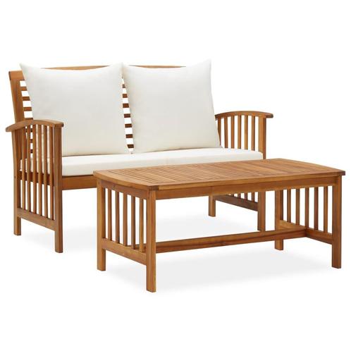 vidaXL 2-delige Loungeset met kussens massief acaciahout, Tuin en Terras, Tuinsets en Loungesets, Loungeset, Nieuw, 2 zitplaatsen