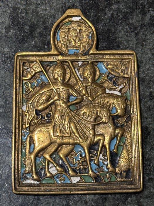 Icoon - Boris en Gleb - Brons, Emaille, Antiek en Kunst, Kunst | Niet-Westerse kunst