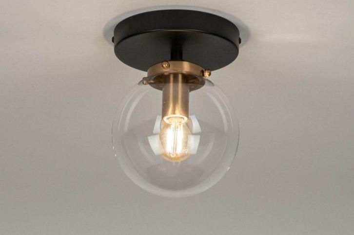 Rietveld Plafondlampen - Zwart, Goud - Glas, Metaal, Huis en Inrichting, Lampen | Plafondlampen, Verzenden