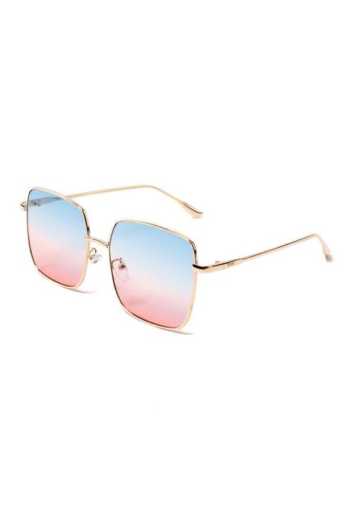 Zonnebril Grote Rechthoek Goud Montuur Blauw Roze Glazen Vie, Hobby en Vrije tijd, Feestartikelen, Carnaval, Feestartikel, Nieuw