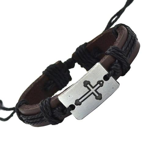 Fako Bijoux® - Armband - Leder - Kruis - Zwart, Sieraden, Tassen en Uiterlijk, Armbanden, Verzenden