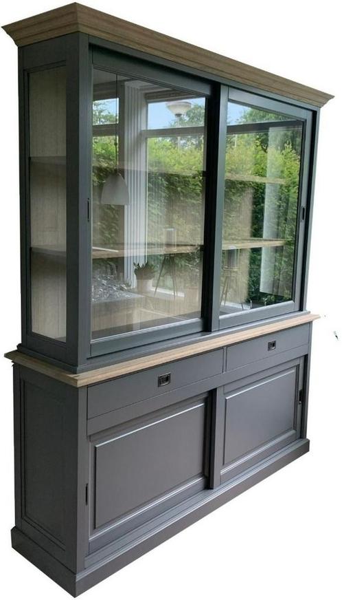 Buffetkast grijs Zaandam 180cm met eiken interieur, Huis en Inrichting, Kasten | Buffetkasten, Ophalen of Verzenden