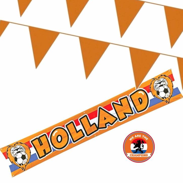 Oranje versiering buiten pakket 1x Holland banner 370x60 +.., Hobby en Vrije tijd, Feestartikelen, Ophalen of Verzenden