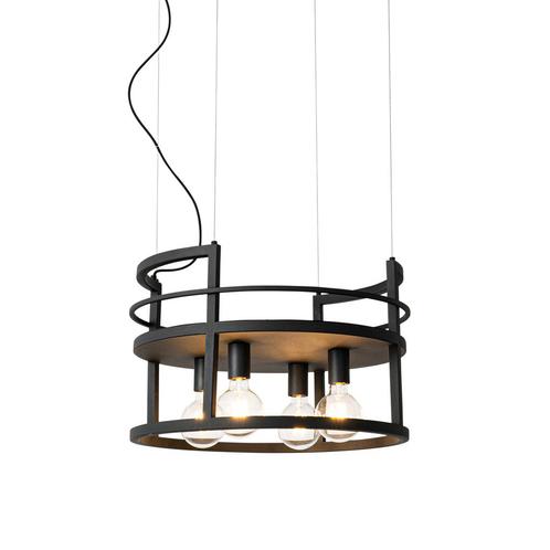 Industriële hanglamp zwart met rek rond 4-lichts - Cage Rack, Huis en Inrichting, Lampen | Hanglampen, Nieuw, Overige materialen