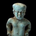 Oud-Egyptisch Faience Mooi en groot Amulet Blauw van Ptah