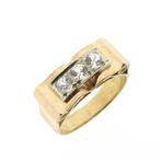 Bicolor gouden ring met zirconia., Gebruikt, Overige kleuren, Ophalen of Verzenden, 17 tot 18