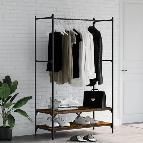 vidaXL Kledingrek met schappen bewerkt hout gerookt, Kleding | Dames, Kledingrekken, Nieuw, Verzenden