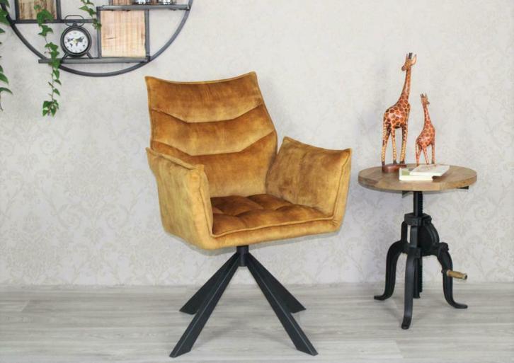 Eetkamerstoel Stan Okergeel velvet stof, 360 draaibaar!, Huis en Inrichting, Stoelen, Vijf, Zes of meer stoelen, Overige kleuren