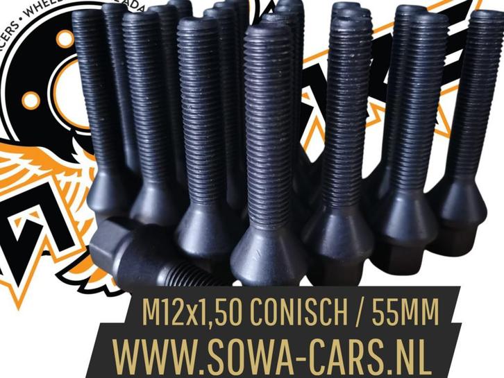ZWARTE Wielbouten M12x1,50 Conisch 55mm ( M12 x 1,50 ), Auto diversen, Tuning en Styling, Ophalen of Verzenden