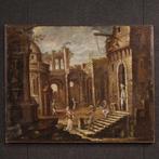 Italiaanse school (XVIII) - Capriccio architettonico con, Antiek en Kunst