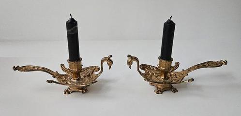 2 Paar Italiaanse zwanen blakers - Kaarsenhouder - Messing, Antiek en Kunst, Curiosa en Brocante