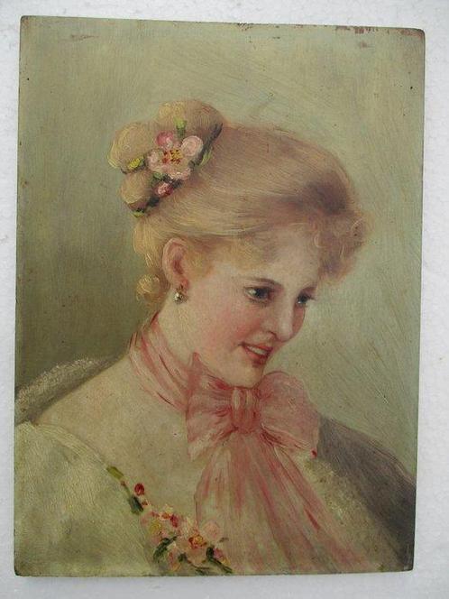 Ecole allemande fin XIX - Portrait de femme Art Nouveau, Antiek en Kunst, Kunst | Schilderijen | Klassiek