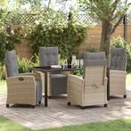 vidaXL 5-delige Tuin Eetset Beige Poly Riet, Tuin en Terras, Tuinstoelen, Verzenden, Nieuw, Rotan
