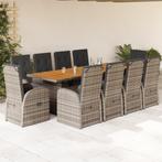 vidaXL 11-delige Tuinset met kussens poly rattan grijs, Tuin en Terras, Tuinsets en Loungesets, Meer dan 8 zitplaatsen, Nieuw