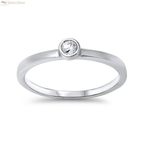 Zilveren kleine witte cz solitair ring, Sieraden, Tassen en Uiterlijk, Ringen, Nieuw, Verzenden