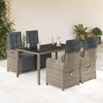 vidaXL 5-delige Tuinset met kussens poly rattan grijs, 4 zitplaatsen, Nieuw, Tuinset, Verzenden