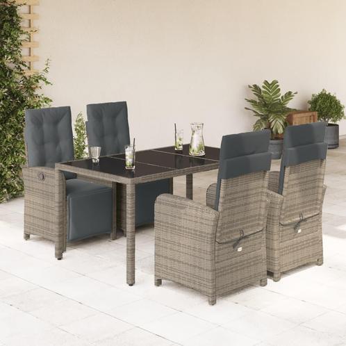vidaXL 5-delige Tuinset met kussens poly rattan grijs, Tuin en Terras, Tuinsets en Loungesets, Tuinset, Nieuw, 4 zitplaatsen, Rotan