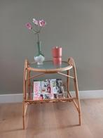 Bijzettafel - Glas, Rotan - met lectuurbak