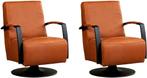 Cognac leren industriële draaifauteuils - staal zwart frame, Huis en Inrichting, Fauteuils, Nieuw, Ophalen of Verzenden, Modern
