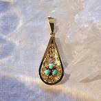 Vintage gouden hanger met turquoise (kettinghanger, granaat), Ophalen of Verzenden, Gebruikt, Goud, Overige merken