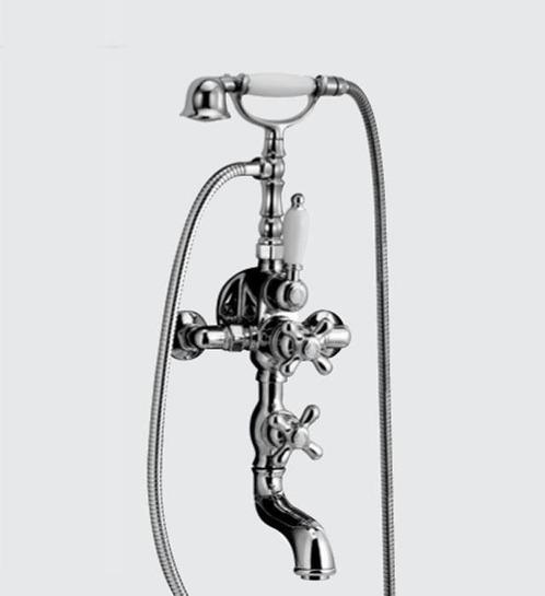 Huber Croisette Badmengkraan met thermostaat Chroom/Goud, Doe-het-zelf en Verbouw, Sanitair, Kraan, Nieuw, Chroom, Ophalen of Verzenden