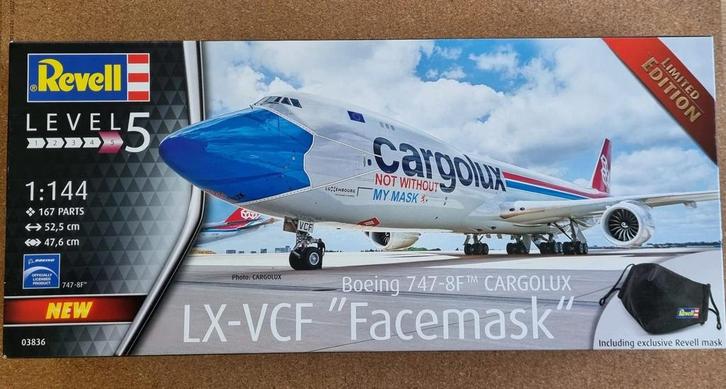 Revell 03836 Boeing 747-8F Cargolux LX-VCF Facemask 1:144, Hobby en Vrije tijd, Modelbouw | Vliegtuigen en Helikopters, Revell