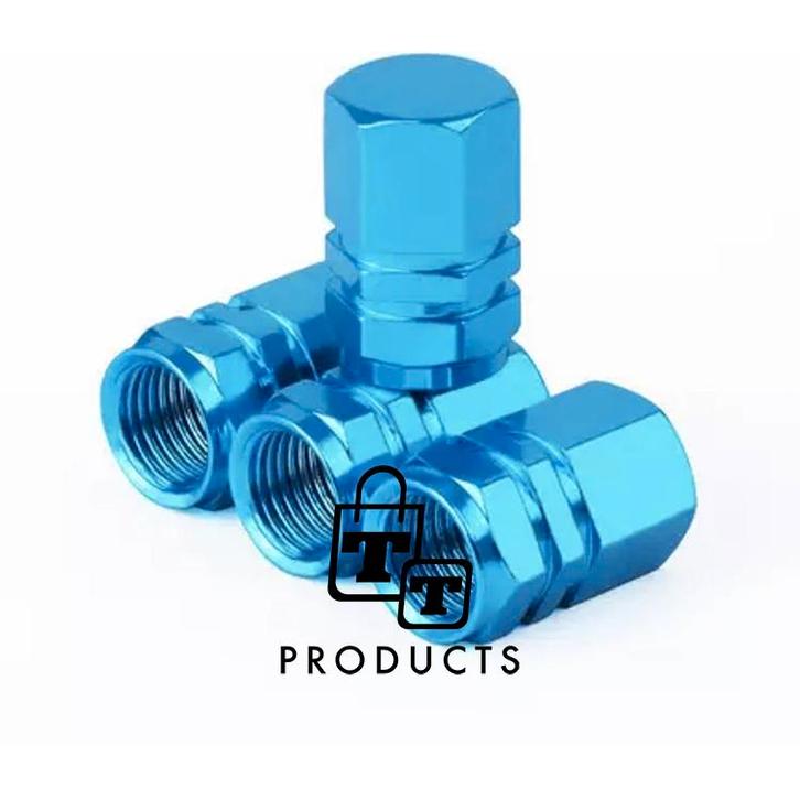 TT-products ventieldopppen hexagon light blue aluminium 4, Auto diversen, Auto-accessoires, Ophalen of Verzenden