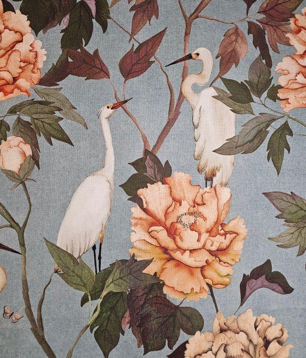 Stof voor tafellinnen Art Nouveau met ijsvogels en bloemen -, Antiek en Kunst, Antiek | Kleden en Textiel