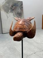 Beeld, Meeresschildkröte - 58 cm - Metaal, teak